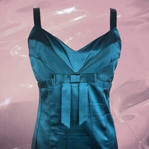 Vintage Y2K Betsey Johnson Teal Silk Bow Coquette Dress Size S